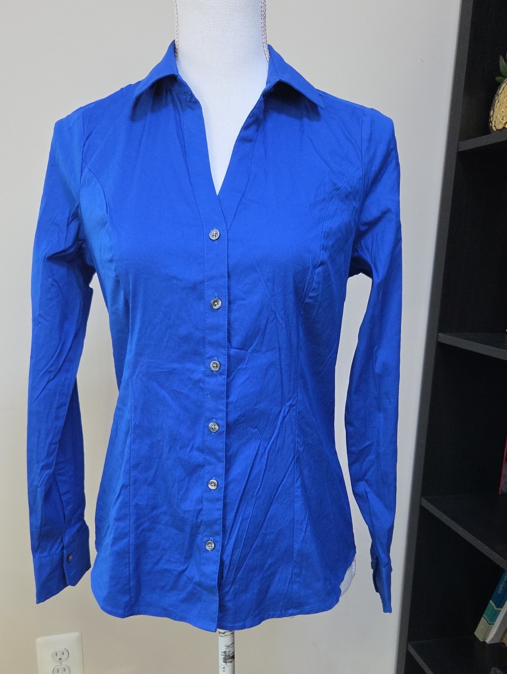 EXPRESS Essentials Cobalt Blue Cotton Blend Button-Down Shirt